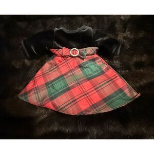 Dollie & Me Black Velvet Red Green Plaid Christmas Holiday Dress for 18in. Doll